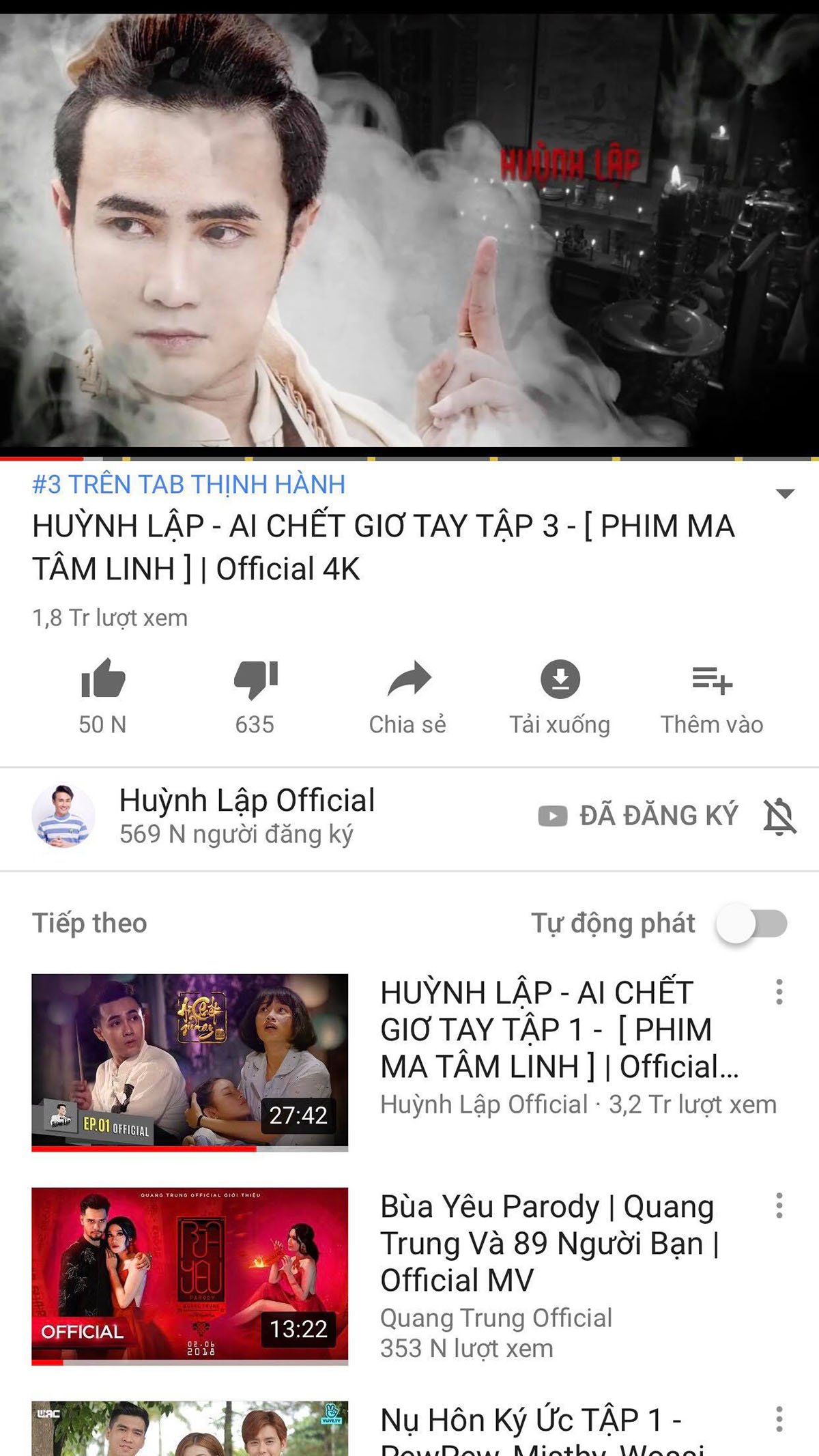 Sau 36 giờ phát hành, tập 3 'Ai chết giơ tay' chễm chệ vào Top 3 thịnh hành Youtube