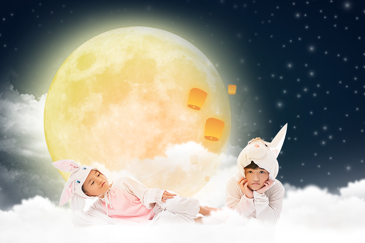 Lâm Vỹ Dạ hóa thân thành chị Hằng đón Trung Thu bên thỏ ngọc và chú Cuội Hứa Minh Đạt